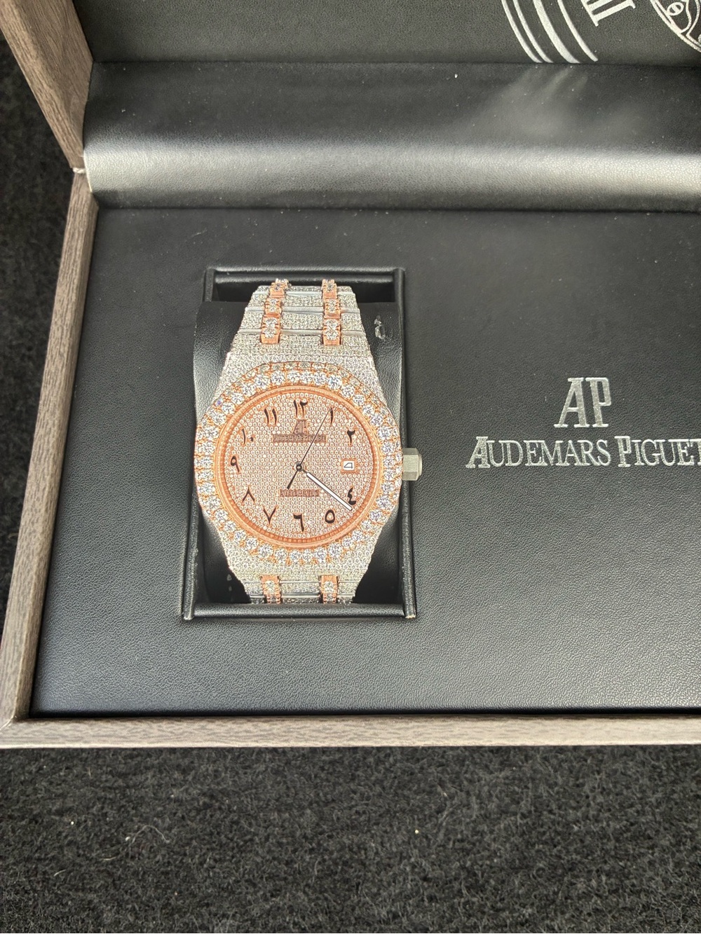 Audemars Piguet Rose Gold and Silver Pavé Diamond Watch
